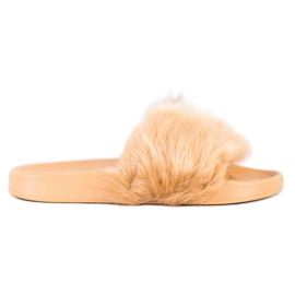 SHELOVET Gummipantoffeln mit Fell beige gelb