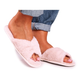 Damen Hausschuhe aus Fell Beige Schleife