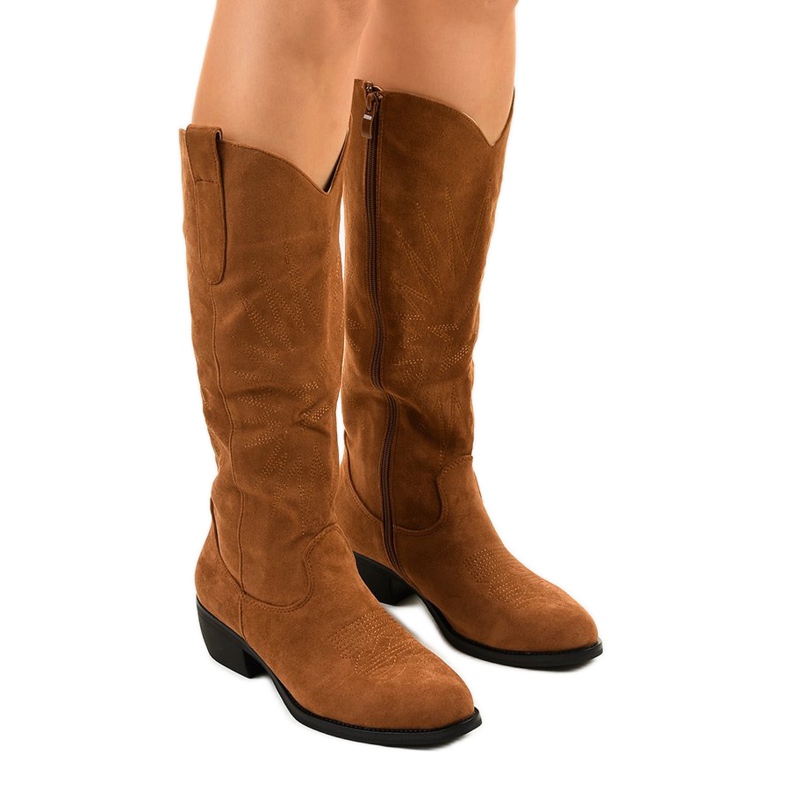 Camel Wildleder hohe Stiefel von Everalla Cowboy Boots braun mehrfarbig