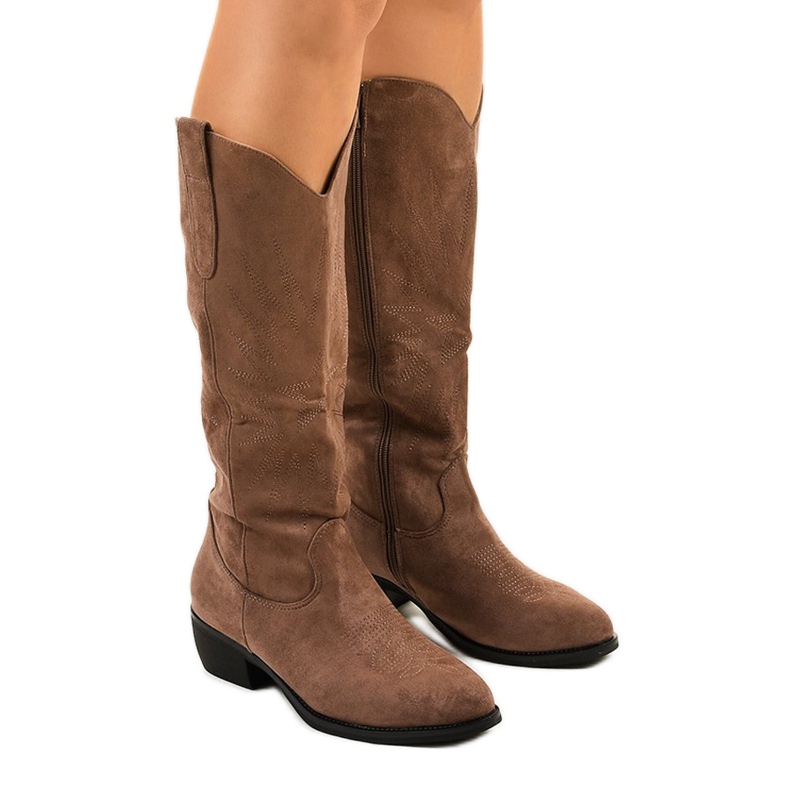 Hohe Cowboystiefel Everalla aus Wildleder in Khaki grün