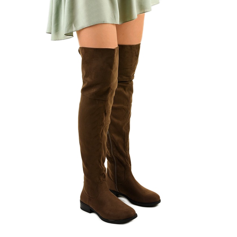 Wysless Khaki flache Overknee-Stiefel grün