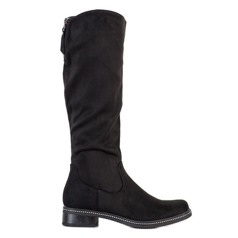 SHELOVET Schwarze hohe Stiefel mit Zirkonia