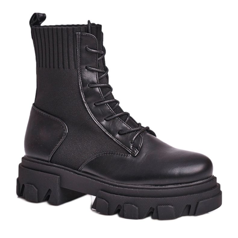 SEA Damen Schnürstiefel mit Socke NS156 Schwarz My Need
