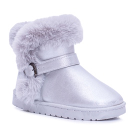 FRROCK Warme Kinder-Schneestiefel mit Fell Silver JellyBeans silber-