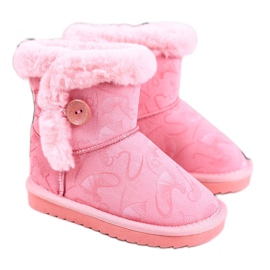 Apawwa Kinder Schneeschuhe mit Fell und Knopf Pink Kawai