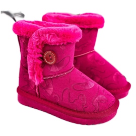 Apawwa Kinderschneeschuhe mit Fell und Knopf Fuchsia Kawai pink