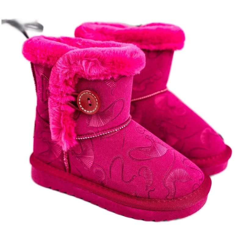 Apawwa Kinder-Schneestiefel mit Fell und Knopf Fuchsia Kawai rosa
