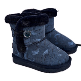 Apawwa Schneestiefel für Kinder mit Fell und Knopf Navy Blue Kawai marineblau blau