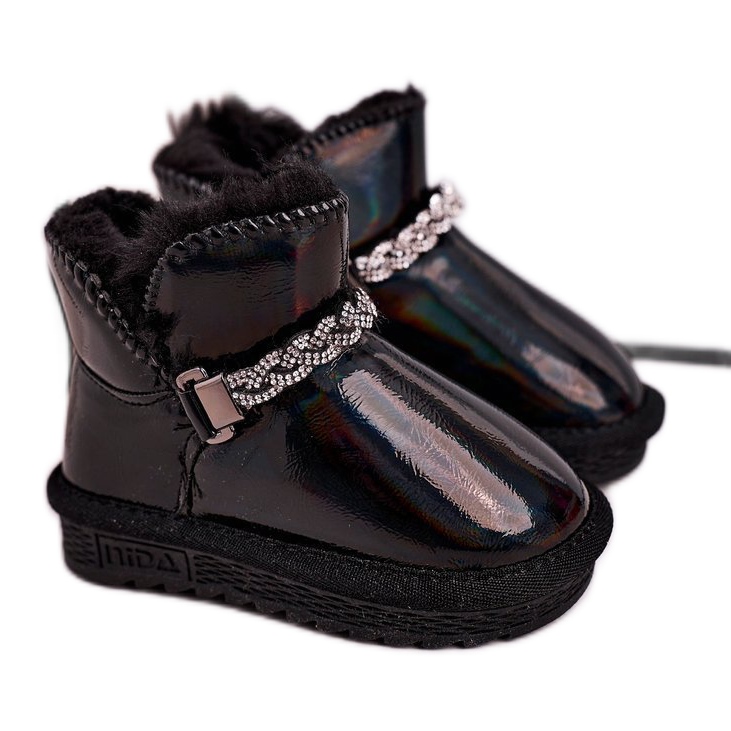 Apawwa Kinder Schneestiefel mit Fell Petrol Black Princess schwarz
