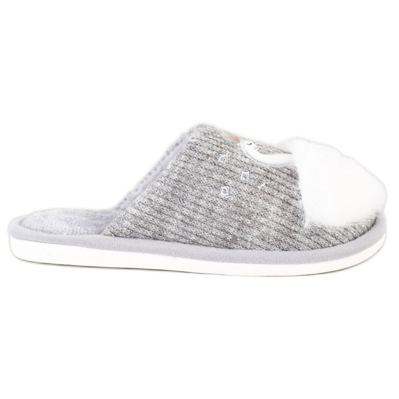 Bona Warme Hausschuhe mit Applikation weiß grau