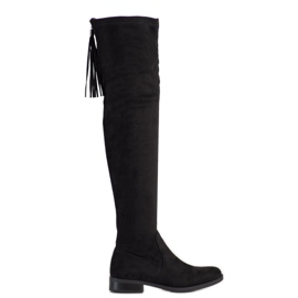 Forever Folie Hohe Oberschenkelstiefel mit Fransen schwarz