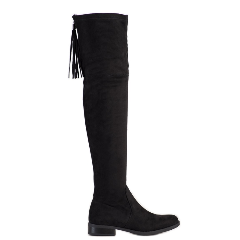 Forever Folie Hohe Oberschenkelstiefel mit Fransen schwarz