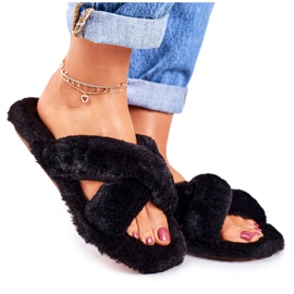 FRJ Damen Hausschuhe aus schwarzem Fell Cosy Time