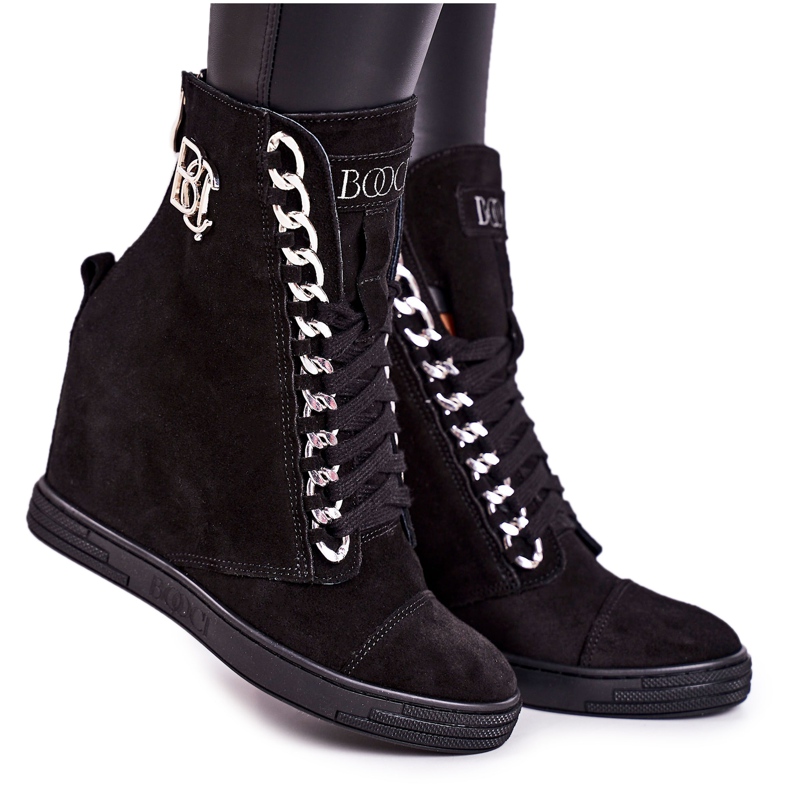 Damen Wildleder Sneakers BOOCI 2222/066 / s Silberkette Schwarz