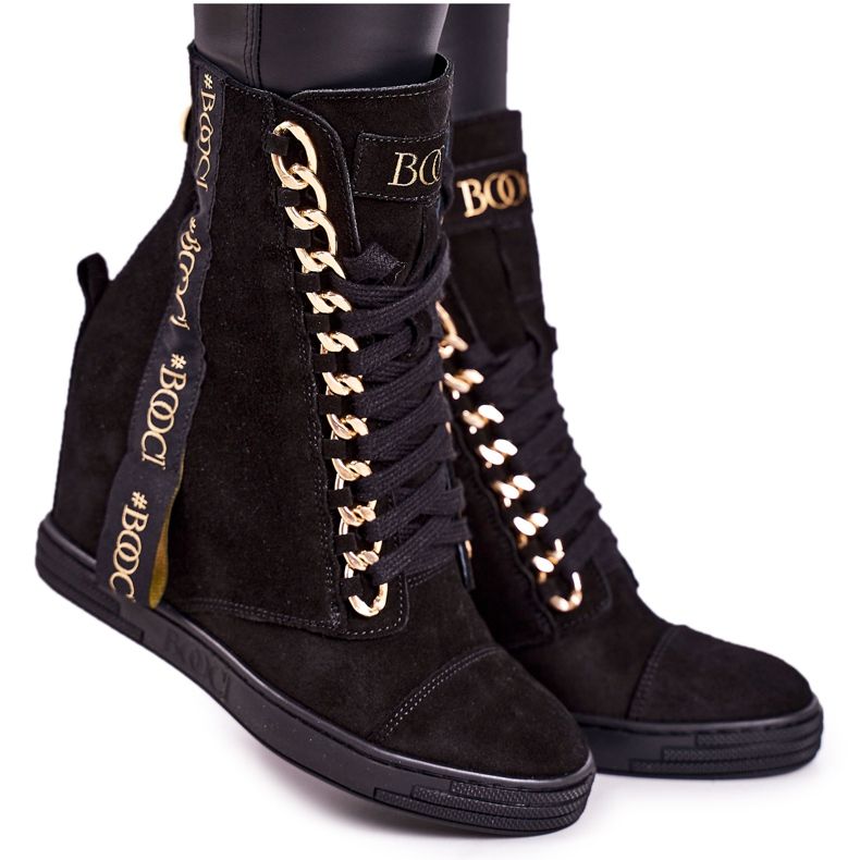 Damen Wildleder Sneakers mit Band BOOCI 2222/543 / z Schwarz