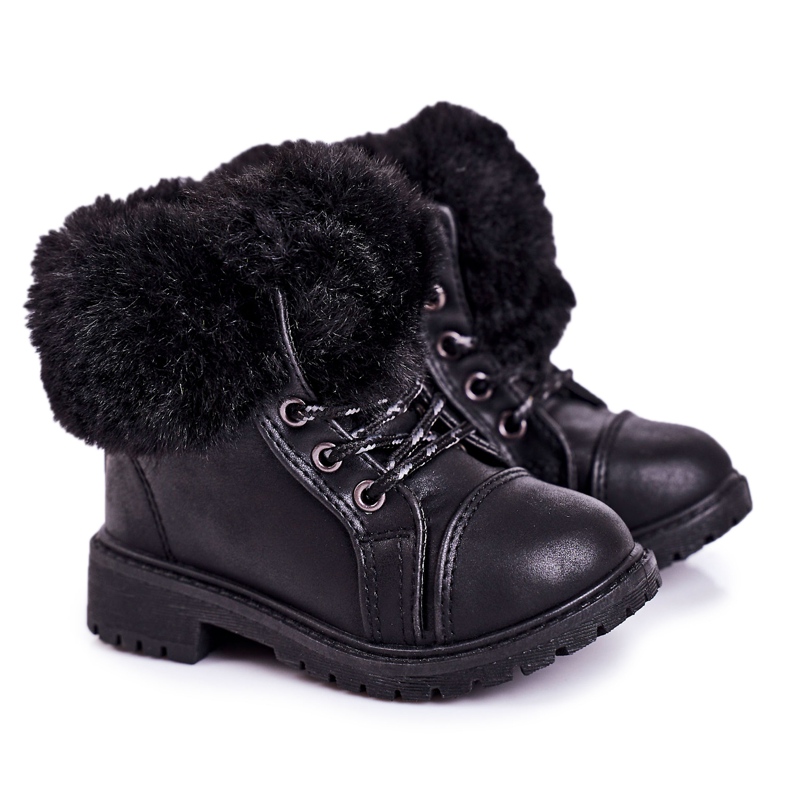 Warme Kinder-Trapper mit Fell Schwarz Nella