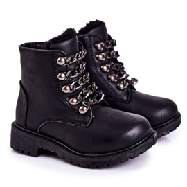 Kinder Isolierte Trapper Kette aus Öko-Leder Schwarz Rock &amp; Roll