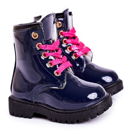 Mit Pelz gewärmte Kinderstiefel, Lackiert Navy Pinkie marineblau
