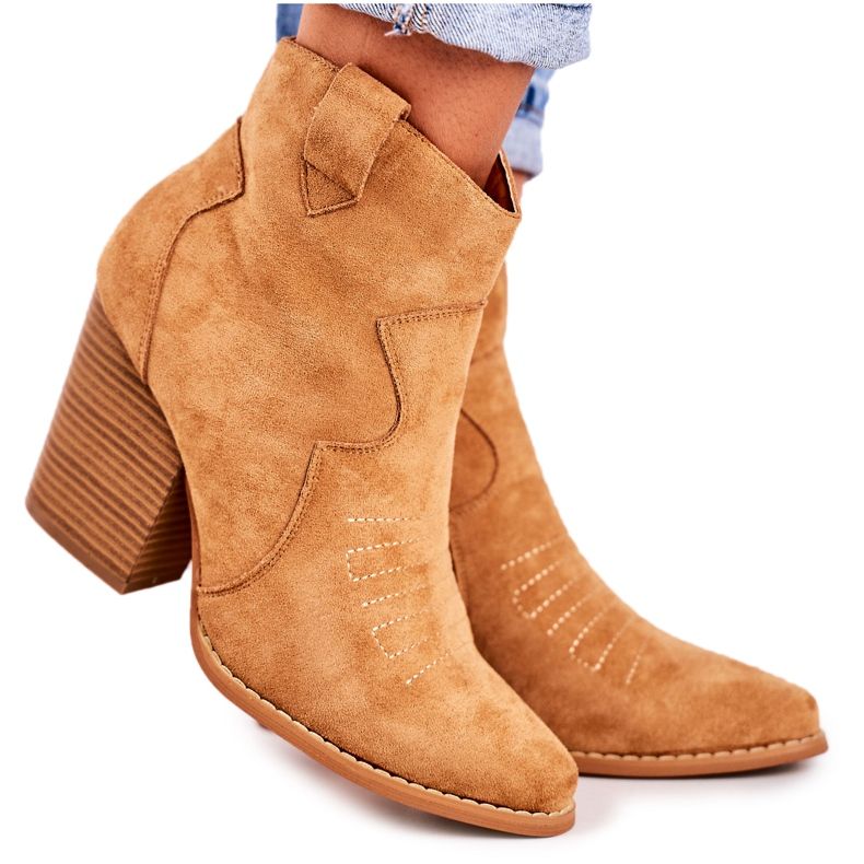 MSMG Warme Cowboystiefel für Damen Caramel Margaret braun