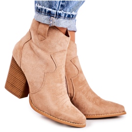 MSMG Warme Cowboystiefel für Damen mit Absatz Beige Margaret