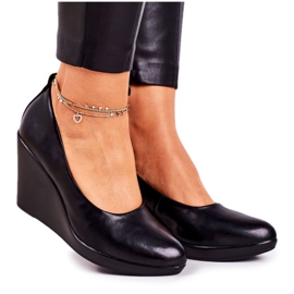 PJ1 Klassische Pumps für Damen mit Keilabsatz Schwarz Ivonne