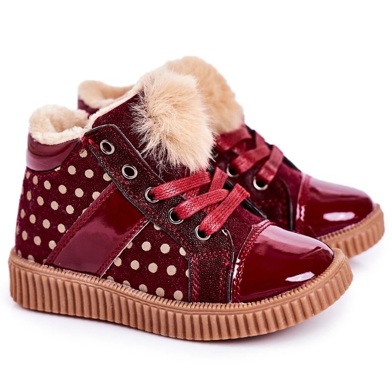 PL1 Warme Stiefel für Kinder Turnschuhe in Rot mit Polka Dots Anastasia