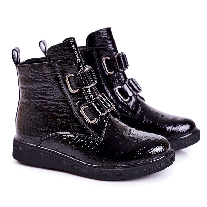 PL1 Warme Kinderstiefel Lackiert Schwarz Tiermuster Maya