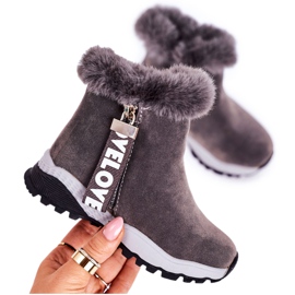 Linshi Warme Kinder-Schneestiefel mit Fell Grau Love-Love