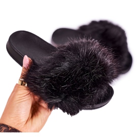 PS1 Schwarze Fashionista-Pelz-Hausschuhe für Kinder