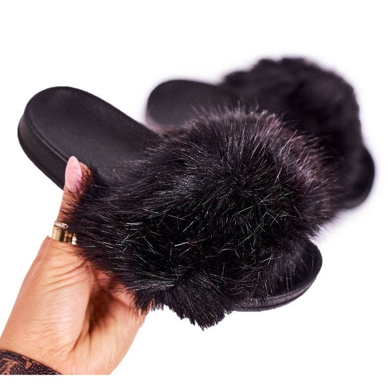 PS1 Schwarze Fashionista-Pelz-Hausschuhe für Kinder