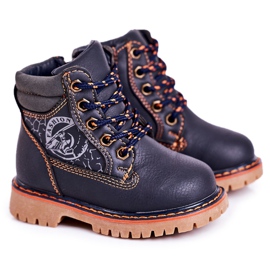Linshi Kinder warme Stiefel Trapper auf einer Gummisohle Navy Blue Bobby marine orange