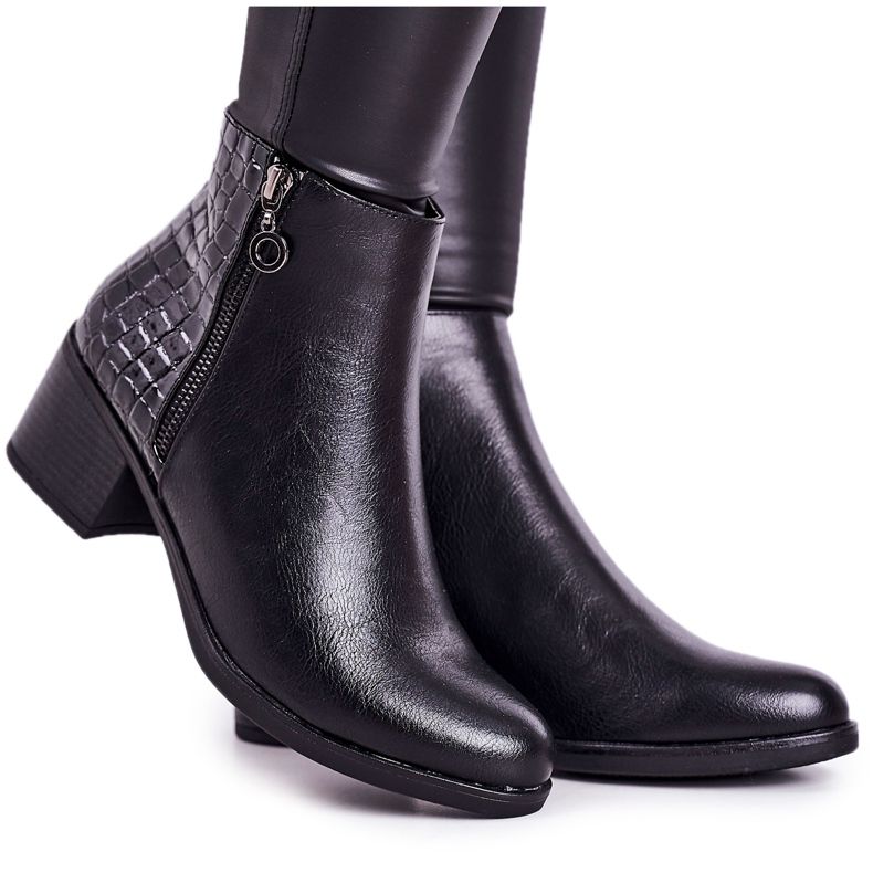 PJ1 Warme Stiefel für Damen mit hohem Absatz Animal Print Black Confidence schwarz