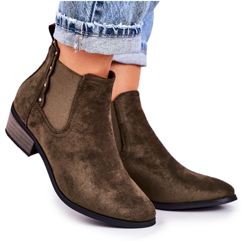 PJ1 Klassische Chelsea-Stiefel für Damen Wildleder Dunkelgrün Walker-Stiefel khaki