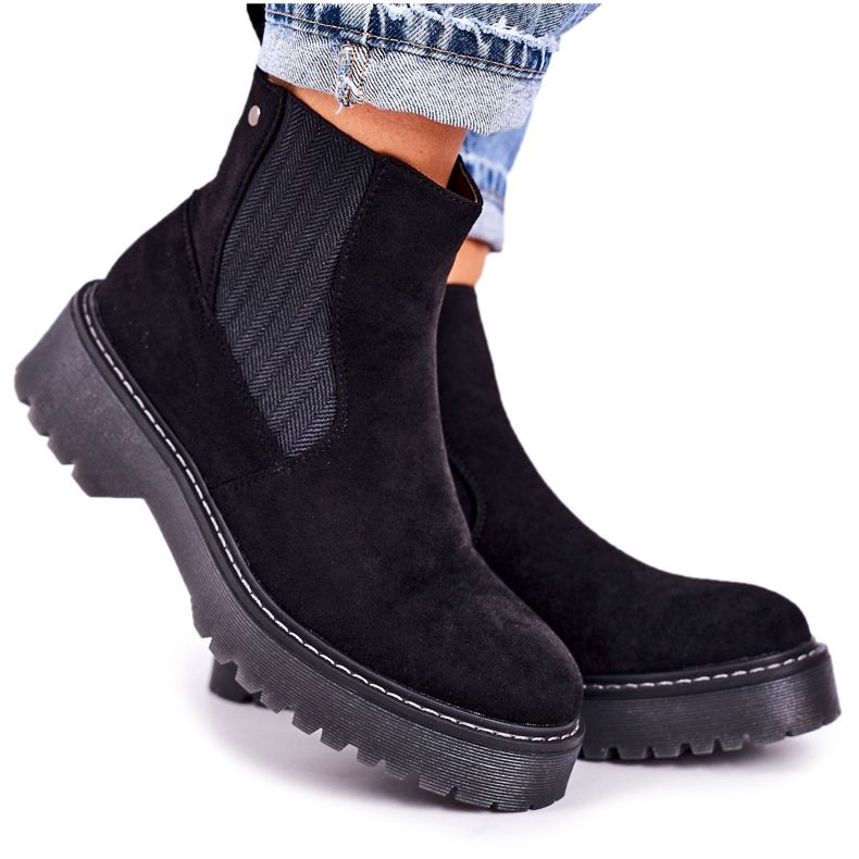 Stiefeletten für Damen Jodhpur-Stiefel auf Gummisohle Wildleder Schwarz Voyager