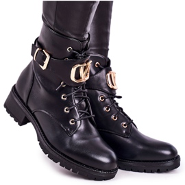 SEA Frauen warme Stiefel Arbeiter Goldschnalle schwarz Vera