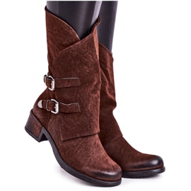 SEA Warme Damenstiefel mit Schnallen Brown Cassidy braun