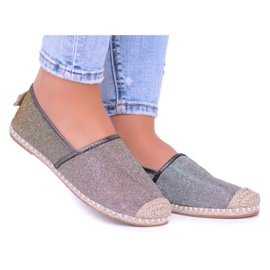 Lu Boo Glitzer Damen Espadrilles Slip On Miravet grau golden