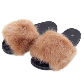 Hausschuhe mit Kamelfell CK107P Camel braun mehrfarbig