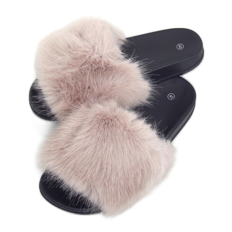 Beige Hausschuhe mit Fell CK107P Beige