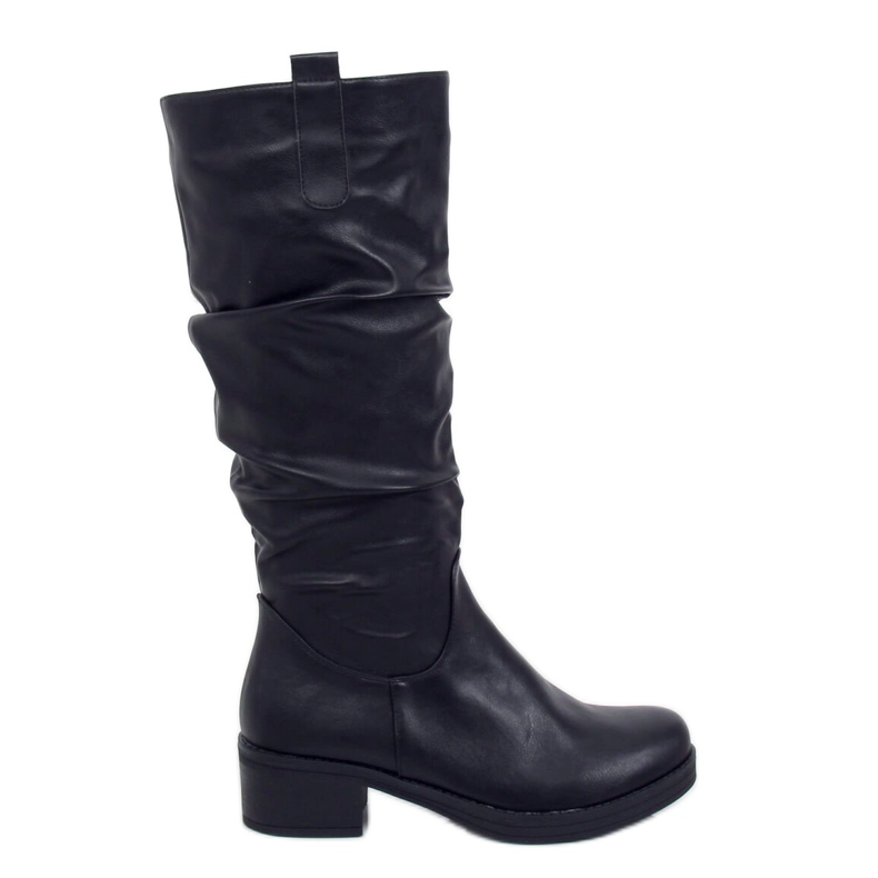 Schwarze Stiefel mit niedrigem Absatz J19-87 Schwarz