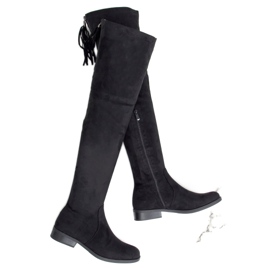 Schwarz LH53-1 Schwarze Stiefel mit flachem Absatz