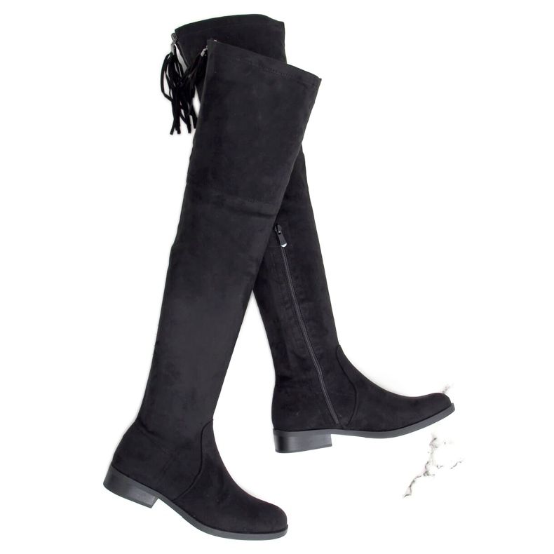 Schwarz LH53-1 Schwarze Stiefel mit flachem Absatz