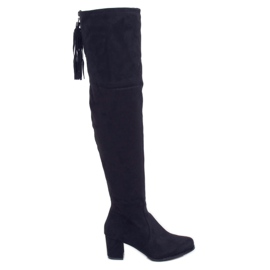 Overknee-Stiefel mit niedrigem Absatz schwarz LH49-1 Black