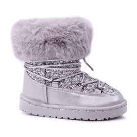 FRROCK Warme Kinder-Schneestiefel mit Fell Silber Nicola