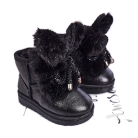 Kinder Schneeschuhe mit Fell mit Ohren Black Bunny schwarz