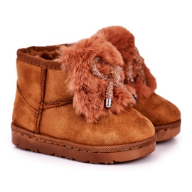 Warme Kinder-Schneestiefel mit Fell Wildleder Karamell Amelia braun