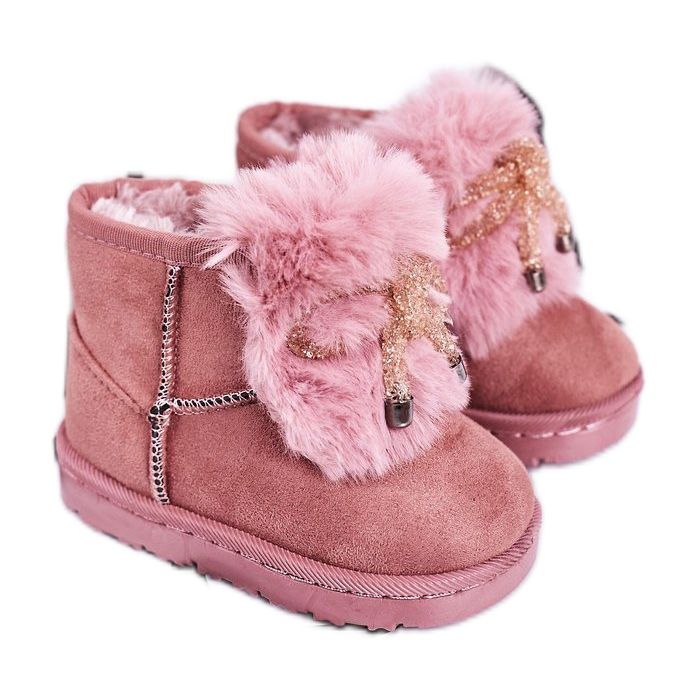 Kinder-Schneestiefel mit Fell Wildleder Rosa Amelia