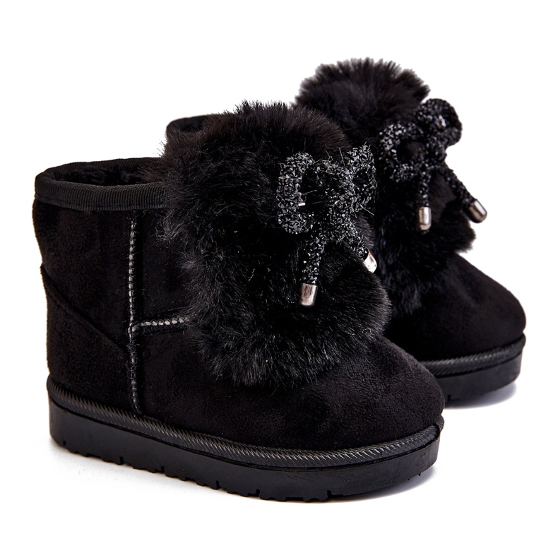 Schwarze Kinder-Schneestiefel mit Fell Wildleder Amelia