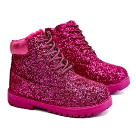 Kinder Brokat warme Stiefel Trappers Fuchsia Mermaid pink