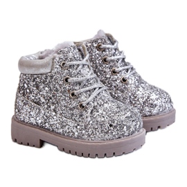 Kinder Brokat warme Stiefel Trappers Silver Mermaid silber